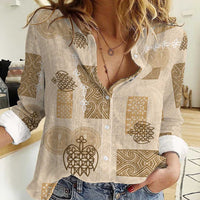 Vintage Lapita Women Casual Shirt Iconic Double Face Pattern Beige