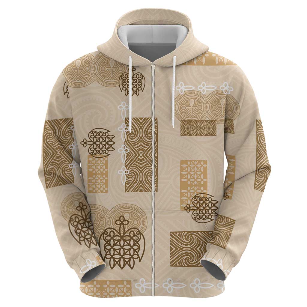 Vintage Lapita Zip Hoodie Iconic Double Face Pattern Beige