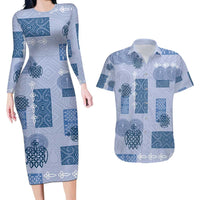 Vintage Lapita Couples Matching Long Sleeve Bodycon Dress and Hawaiian Shirt Iconic Double Face Pattern Blue LT05 Blue - Polynesian Pride