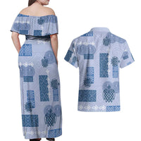 Vintage Lapita Couples Matching Off Shoulder Maxi Dress and Hawaiian Shirt Iconic Double Face Pattern Blue LT05 - Polynesian Pride
