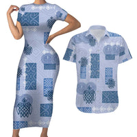 Vintage Lapita Couples Matching Short Sleeve Bodycon Dress and Hawaiian Shirt Iconic Double Face Pattern Blue LT05 Blue - Polynesian Pride