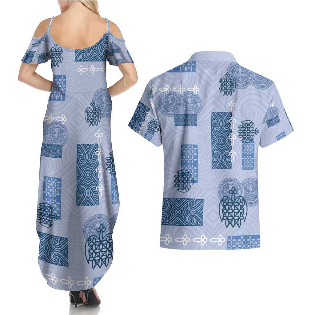 Vintage Lapita Couples Matching Summer Maxi Dress and Hawaiian Shirt Iconic Double Face Pattern Blue LT05 - Polynesian Pride