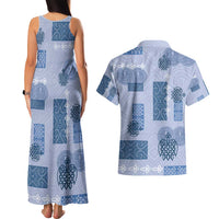 Vintage Lapita Couples Matching Tank Maxi Dress and Hawaiian Shirt Iconic Double Face Pattern Blue LT05 - Polynesian Pride