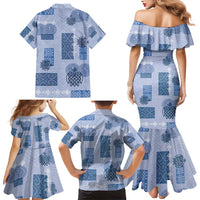 Vintage Lapita Family Matching Mermaid Dress and Hawaiian Shirt Iconic Double Face Pattern Blue