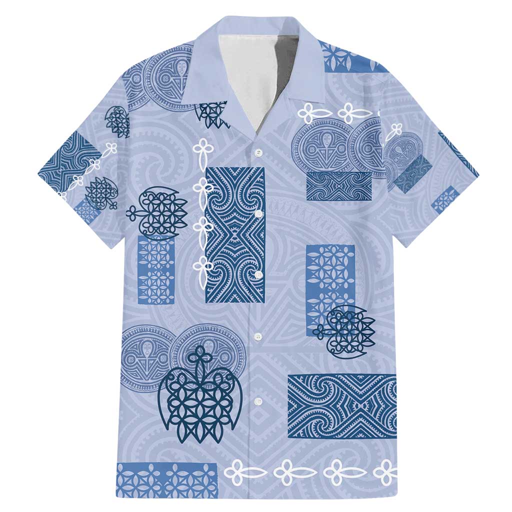 Vintage Lapita Family Matching Mermaid Dress and Hawaiian Shirt Iconic Double Face Pattern Blue