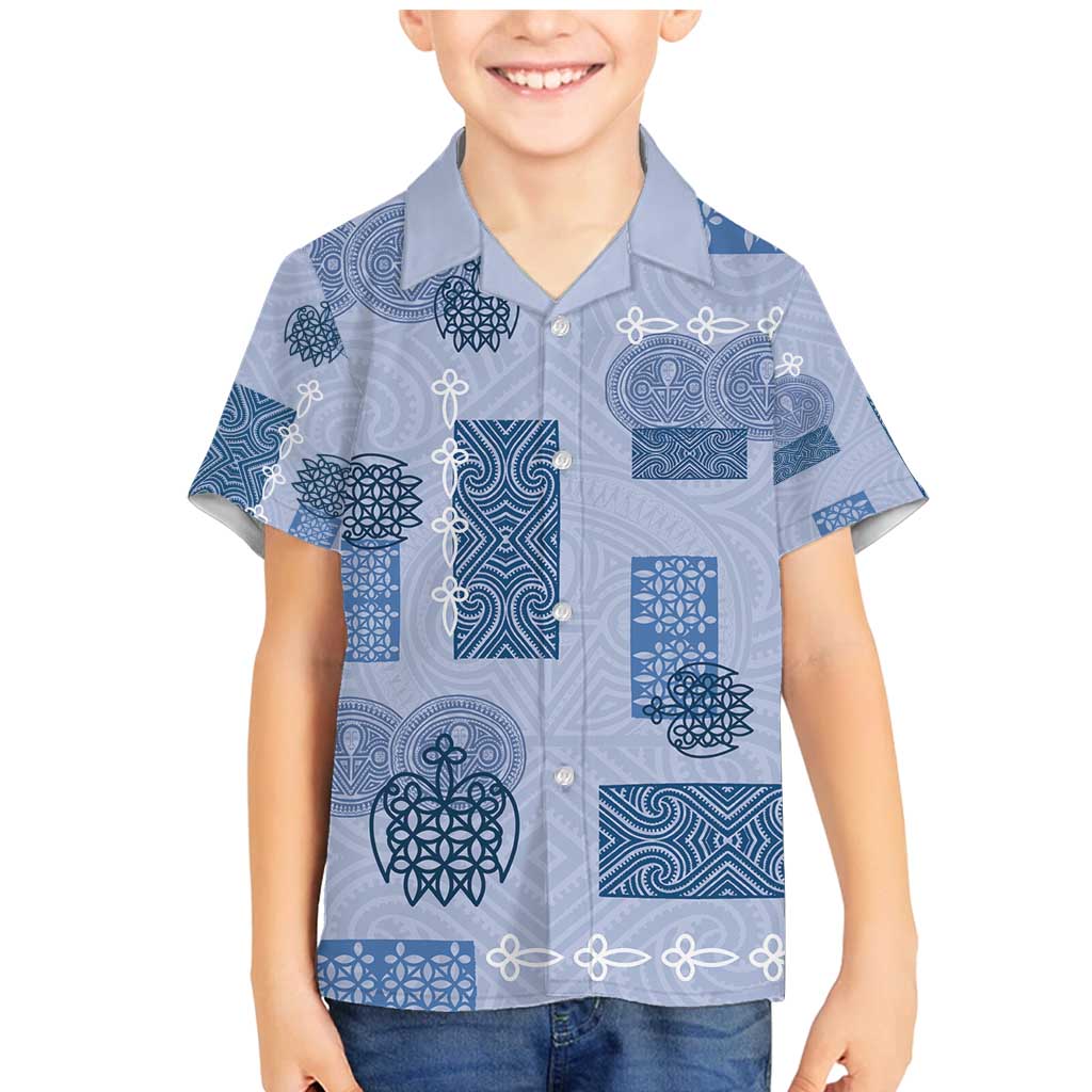 Vintage Lapita Family Matching Mermaid Dress and Hawaiian Shirt Iconic Double Face Pattern Blue