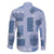 Vintage Lapita Family Matching Off The Shoulder Long Sleeve Dress and Hawaiian Shirt Iconic Double Face Pattern Blue