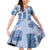 Vintage Lapita Family Matching Off Shoulder Short Dress and Hawaiian Shirt Iconic Double Face Pattern Blue