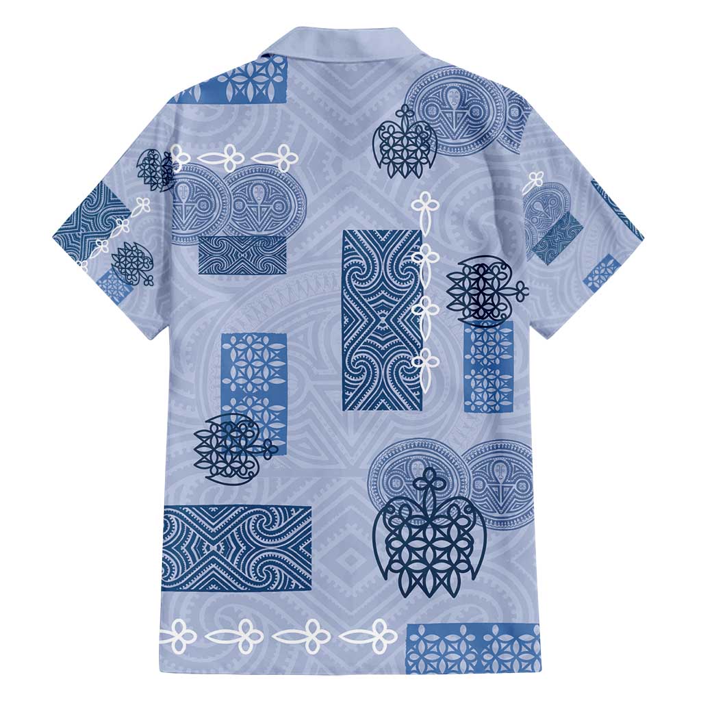 Vintage Lapita Family Matching Puletasi and Hawaiian Shirt Iconic Double Face Pattern Blue