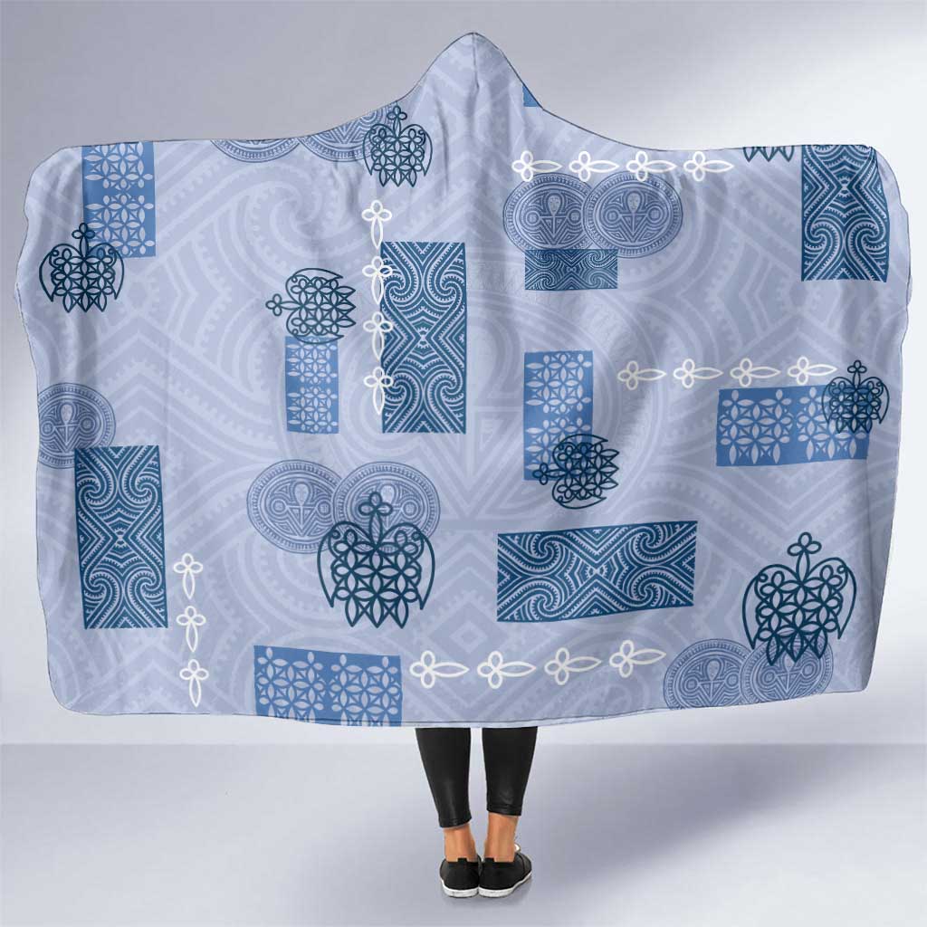 Vintage Lapita Hooded Blanket Iconic Double Face Pattern Blue LT05 One Size Blue - Polynesian Pride