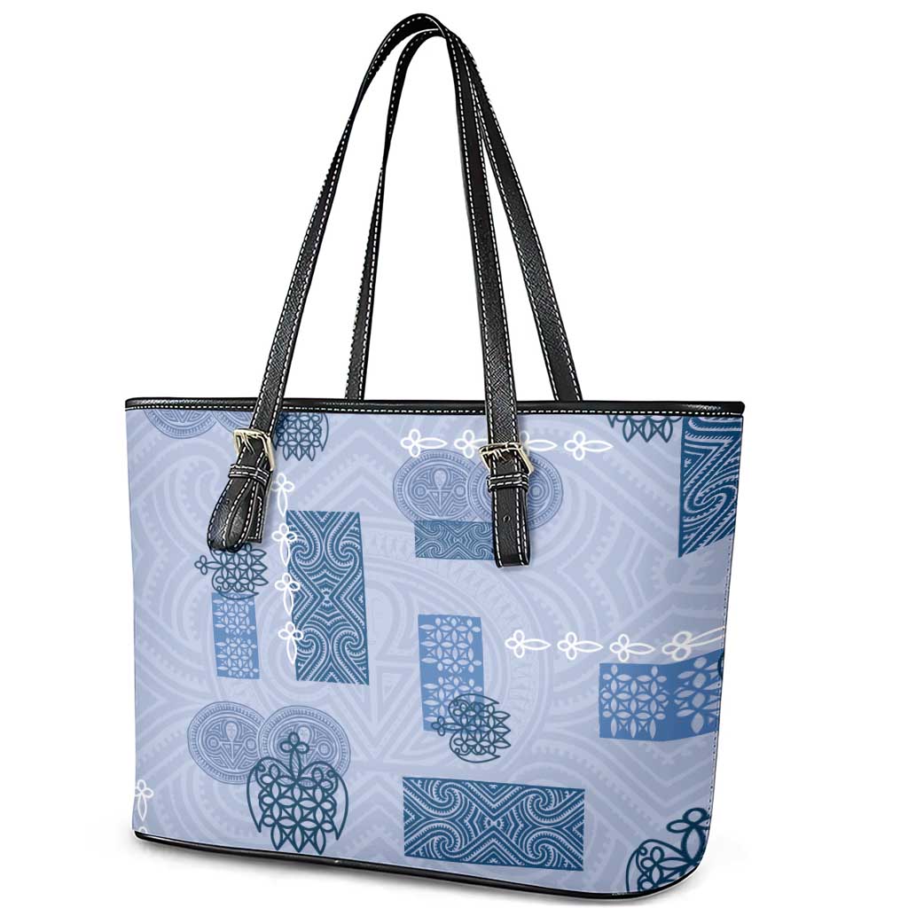 Vintage Lapita Leather Tote Bag Iconic Double Face Pattern Blue