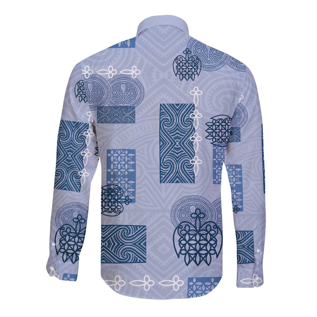 Vintage Lapita Long Sleeve Button Shirt Iconic Double Face Pattern Blue LT05 - Polynesian Pride