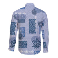 Vintage Lapita Long Sleeve Button Shirt Iconic Double Face Pattern Blue LT05 - Polynesian Pride