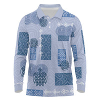 Vintage Lapita Long Sleeve Polo Shirt Iconic Double Face Pattern Blue