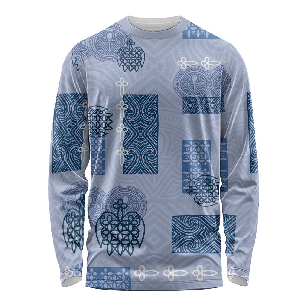 Vintage Lapita Long Sleeve Shirt Iconic Double Face Pattern Blue LT05 Unisex Blue - Polynesian Pride