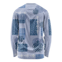 Vintage Lapita Long Sleeve Shirt Iconic Double Face Pattern Blue LT05 - Polynesian Pride