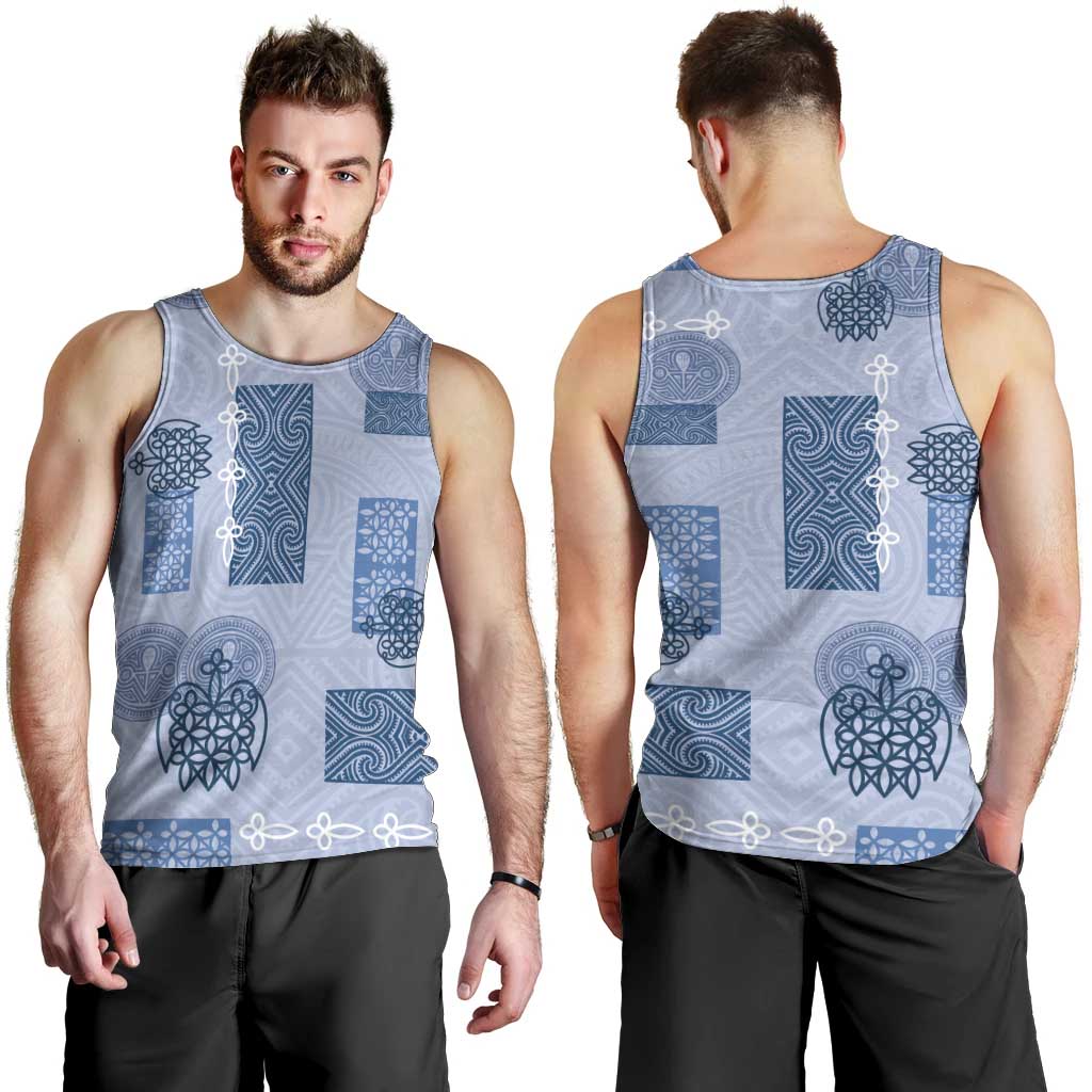 Vintage Lapita Men Tank Top Iconic Double Face Pattern Blue LT05 - Polynesian Pride