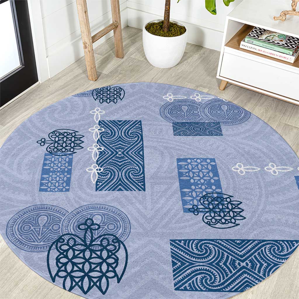 Vintage Lapita Round Carpet Iconic Double Face Pattern Blue