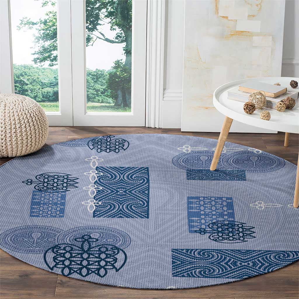 Vintage Lapita Round Carpet Iconic Double Face Pattern Blue
