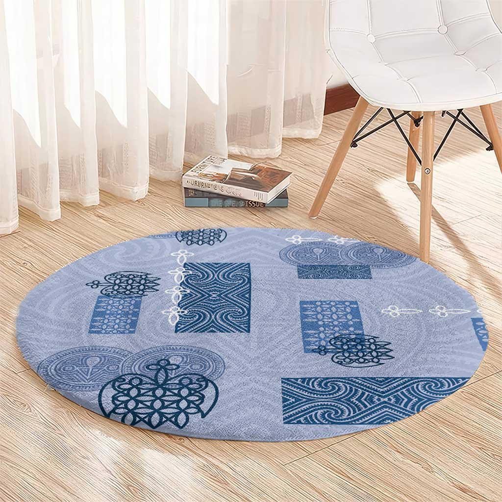 Vintage Lapita Round Carpet Iconic Double Face Pattern Blue