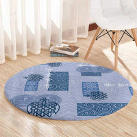 Vintage Lapita Round Carpet Iconic Double Face Pattern Blue