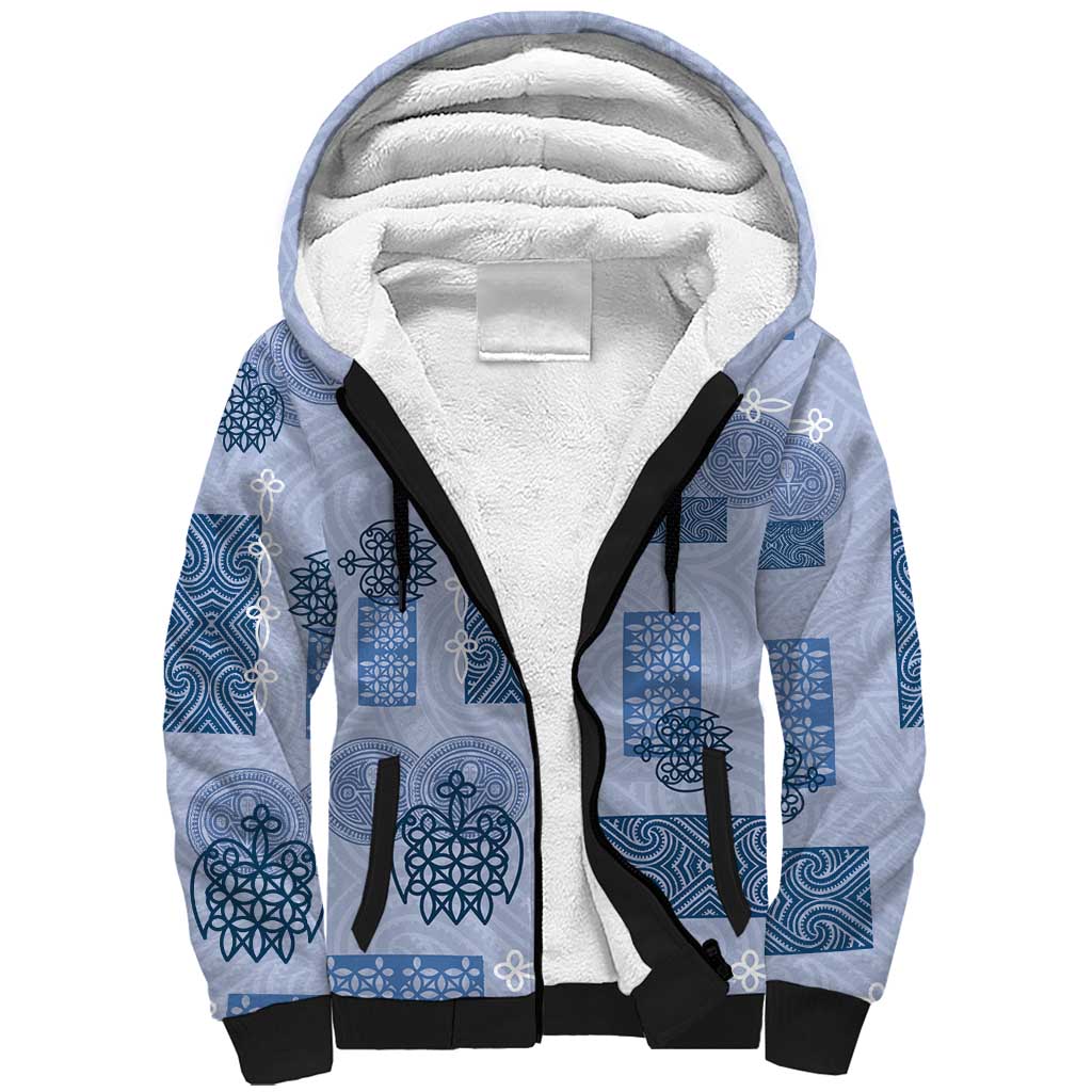 Vintage Lapita Sherpa Hoodie Iconic Double Face Pattern Blue LT05 Unisex Blue - Polynesian Pride