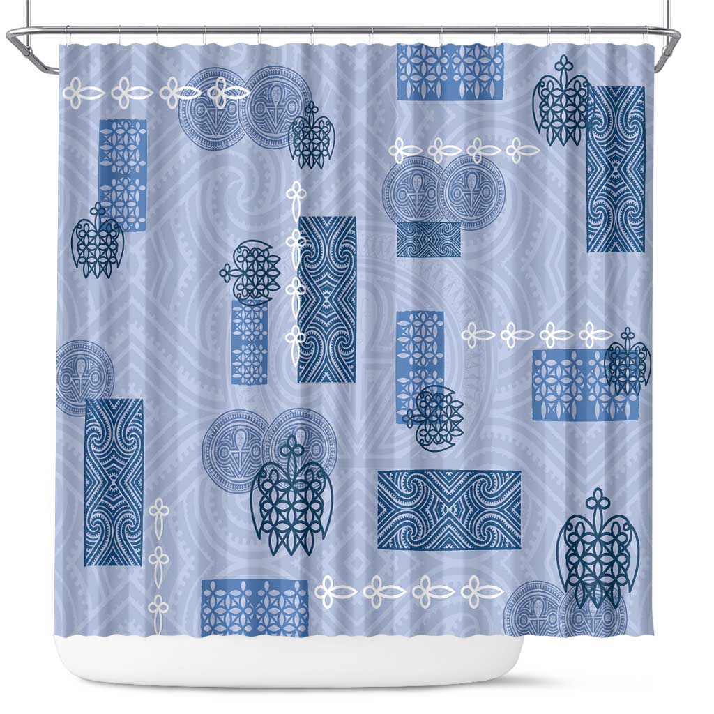 Vintage Lapita Shower Curtain Iconic Double Face Pattern Blue