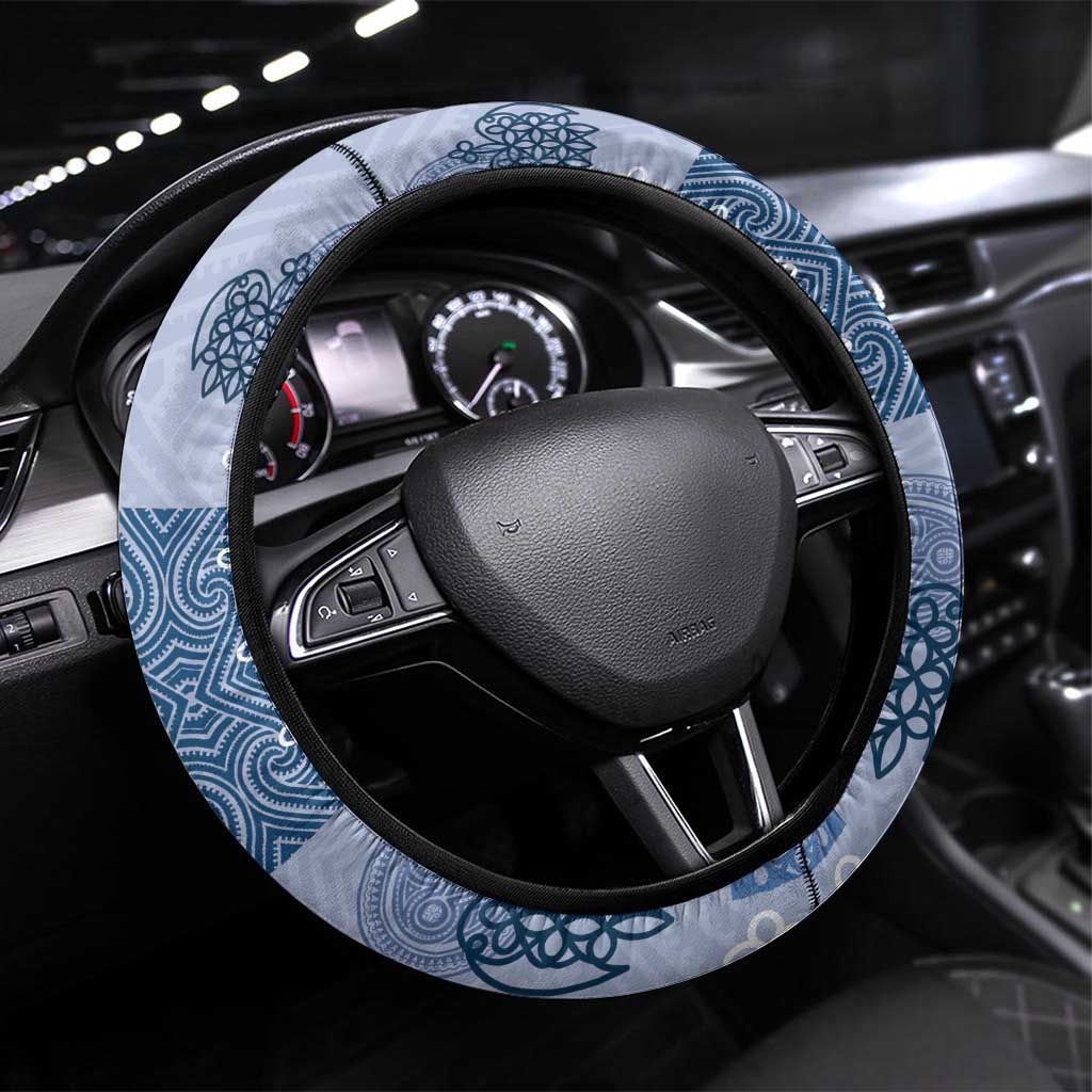 Vintage Lapita Steering Wheel Cover Iconic Double Face Pattern Blue LT05 Universal Fit Blue - Polynesian Pride