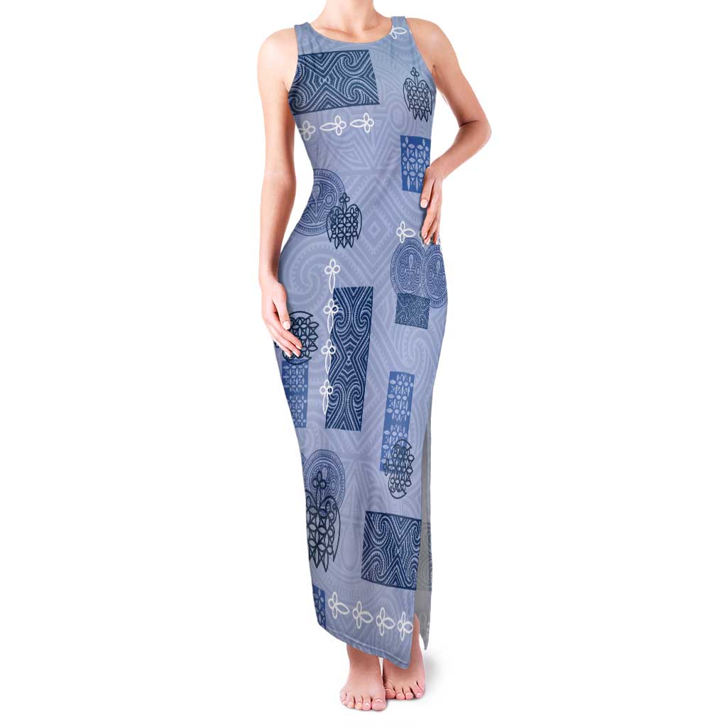 Vintage Lapita Tank Maxi Dress Iconic Double Face Pattern Blue