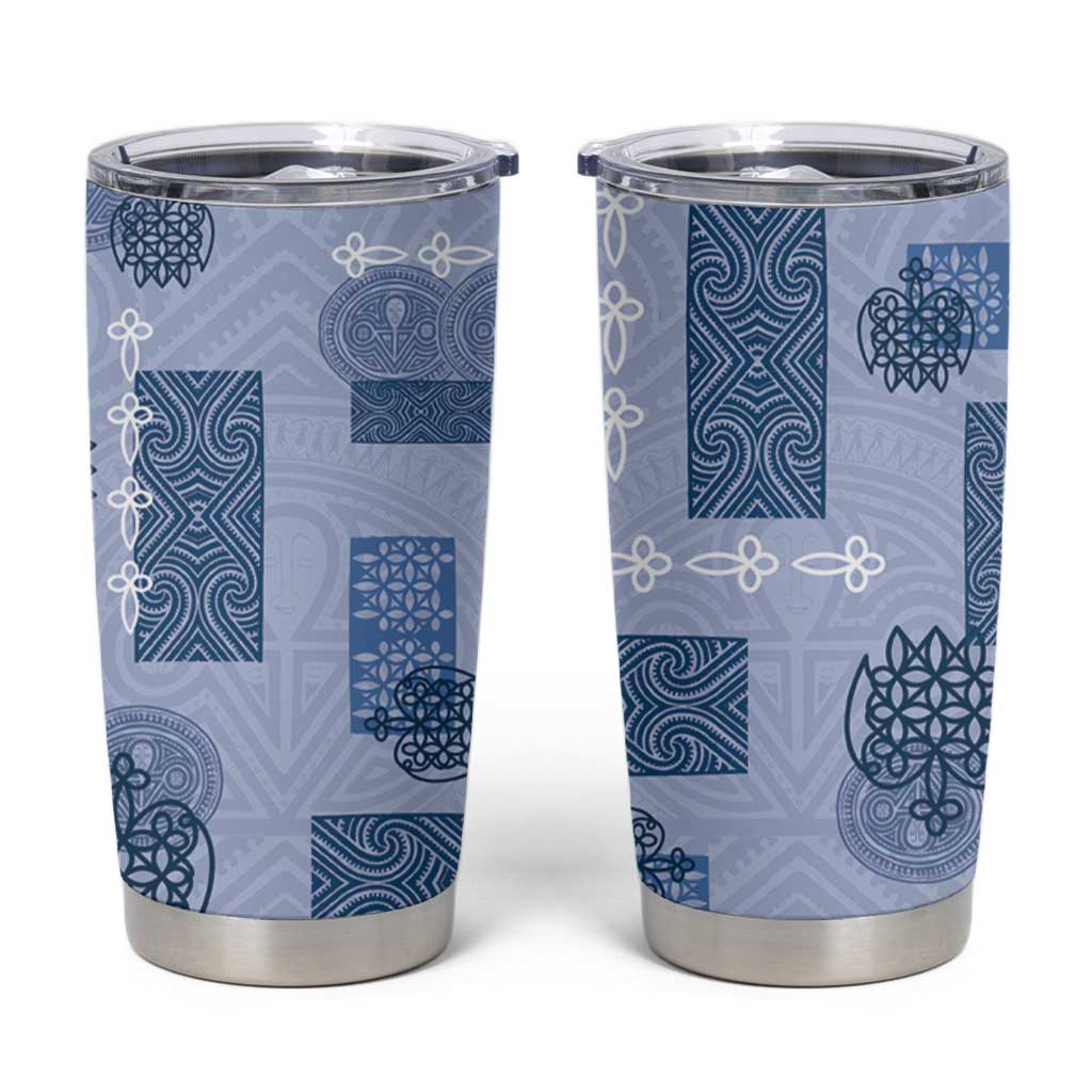 Vintage Lapita Tumbler Cup Iconic Double Face Pattern Blue LT05 Blue - Polynesian Pride