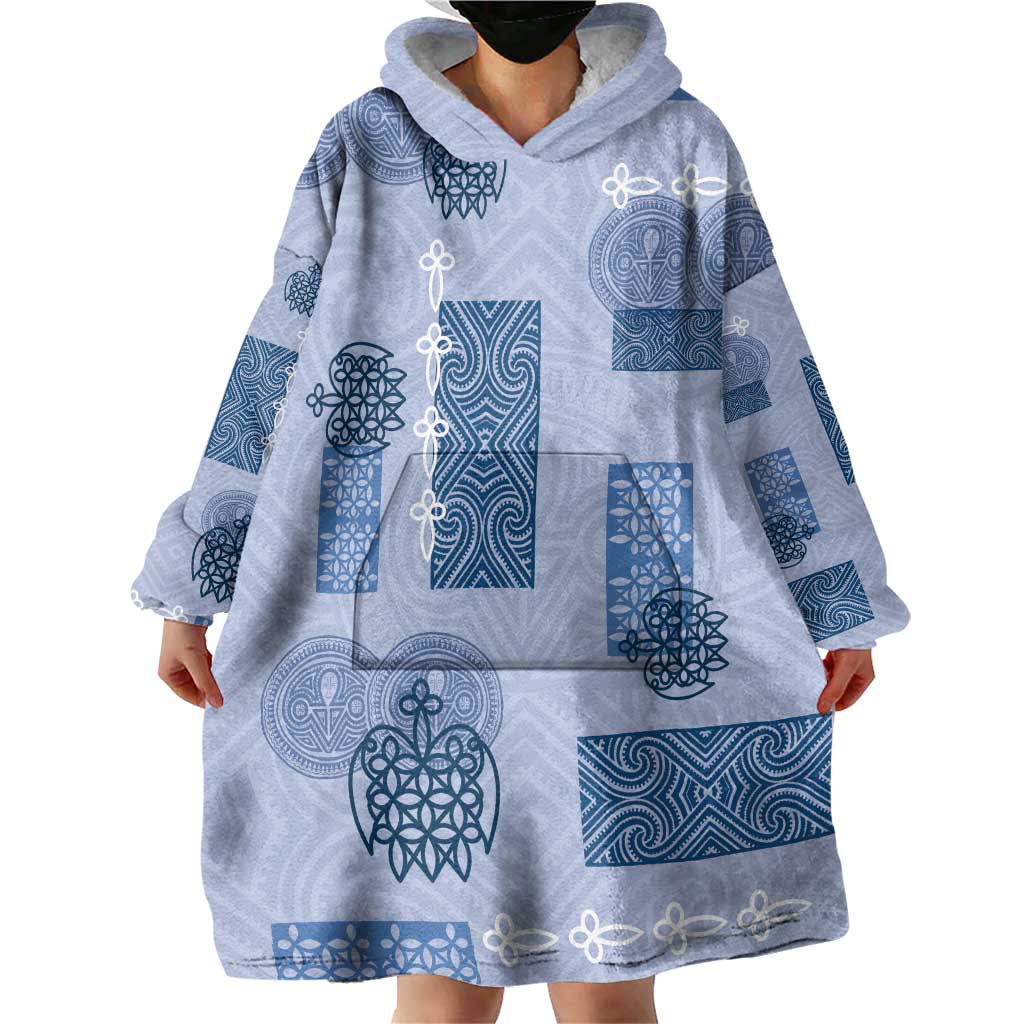 Vintage Lapita Wearable Blanket Hoodie Iconic Double Face Pattern Blue LT05 - Polynesian Pride