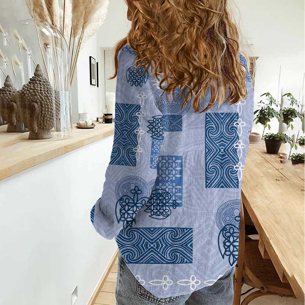 Vintage Lapita Women Casual Shirt Iconic Double Face Pattern Blue