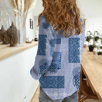 Vintage Lapita Women Casual Shirt Iconic Double Face Pattern Blue