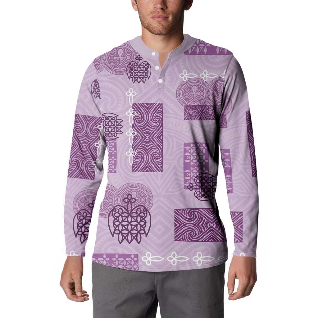 Vintage Lapita Button Sweatshirt Iconic Double Face Pattern Violet LT05 - Polynesian Pride