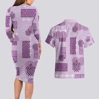 Vintage Lapita Couples Matching Long Sleeve Bodycon Dress and Hawaiian Shirt Iconic Double Face Pattern Violet LT05 - Polynesian Pride