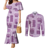 Vintage Lapita Couples Matching Mermaid Dress and Long Sleeve Button Shirt Iconic Double Face Pattern Violet LT05 Violet - Polynesian Pride