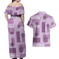 Vintage Lapita Couples Matching Off Shoulder Maxi Dress and Hawaiian Shirt Iconic Double Face Pattern Violet LT05 - Polynesian Pride