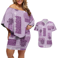 Vintage Lapita Couples Matching Off Shoulder Short Dress and Hawaiian Shirt Iconic Double Face Pattern Violet LT05 Violet - Polynesian Pride