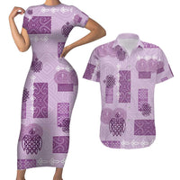 Vintage Lapita Couples Matching Short Sleeve Bodycon Dress and Hawaiian Shirt Iconic Double Face Pattern Violet LT05 Violet - Polynesian Pride