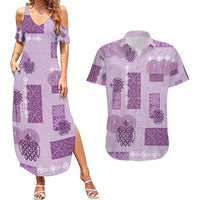 Vintage Lapita Couples Matching Summer Maxi Dress and Hawaiian Shirt Iconic Double Face Pattern Violet LT05 Violet - Polynesian Pride