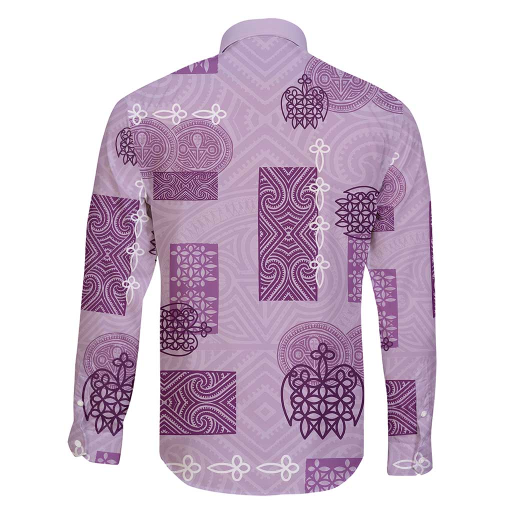 Vintage Lapita Family Matching Long Sleeve Bodycon Dress and Hawaiian Shirt Iconic Double Face Pattern Violet