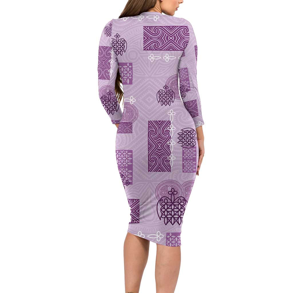 Vintage Lapita Family Matching Long Sleeve Bodycon Dress and Hawaiian Shirt Iconic Double Face Pattern Violet