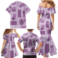 Vintage Lapita Family Matching Mermaid Dress and Hawaiian Shirt Iconic Double Face Pattern Violet