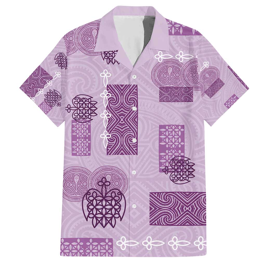 Vintage Lapita Family Matching Short Sleeve Bodycon Dress and Hawaiian Shirt Iconic Double Face Pattern Violet