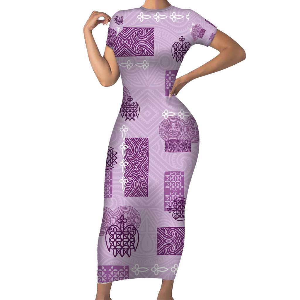 Vintage Lapita Family Matching Short Sleeve Bodycon Dress and Hawaiian Shirt Iconic Double Face Pattern Violet