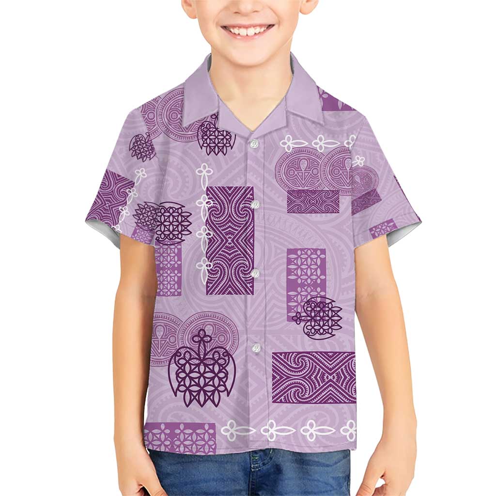 Vintage Lapita Family Matching Short Sleeve Bodycon Dress and Hawaiian Shirt Iconic Double Face Pattern Violet