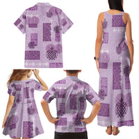 Vintage Lapita Family Matching Tank Maxi Dress and Hawaiian Shirt Iconic Double Face Pattern Violet