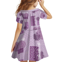 Vintage Lapita Kid Short Sleeve Dress Iconic Double Face Pattern Violet