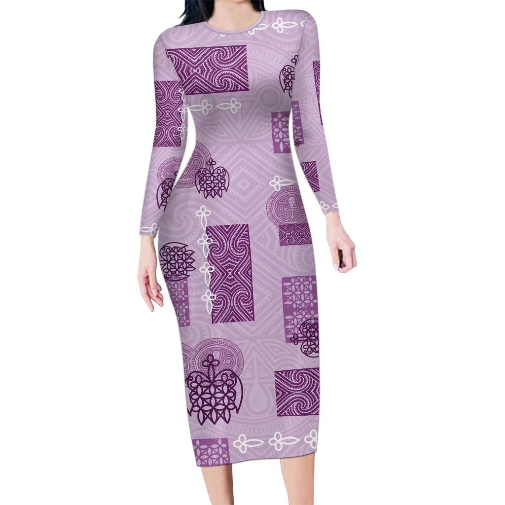 Vintage Lapita Long Sleeve Bodycon Dress Iconic Double Face Pattern Violet