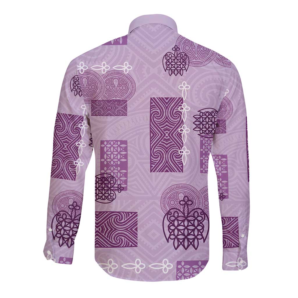 Vintage Lapita Long Sleeve Button Shirt Iconic Double Face Pattern Violet